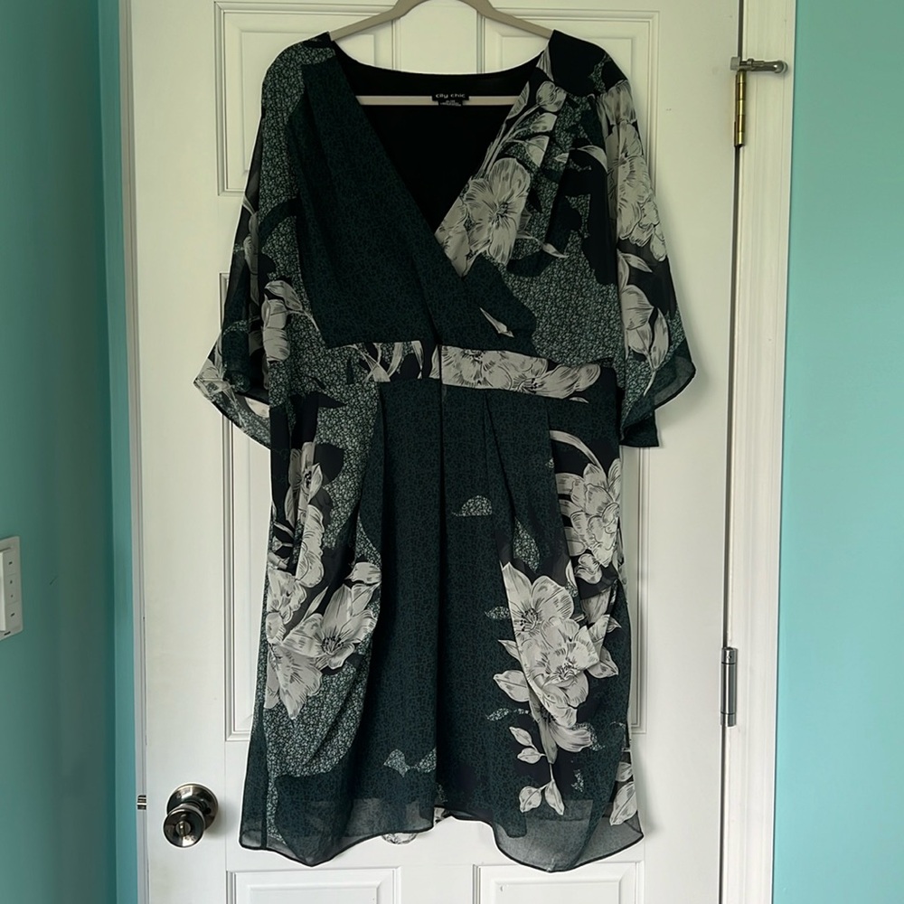 City Chic Kimono Wrap Green Dress